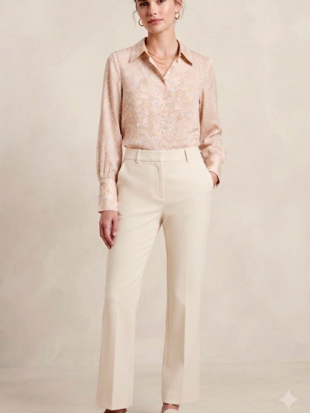 H&M pastel pink & green ditsy floral blouse button-down oversized cuffs M